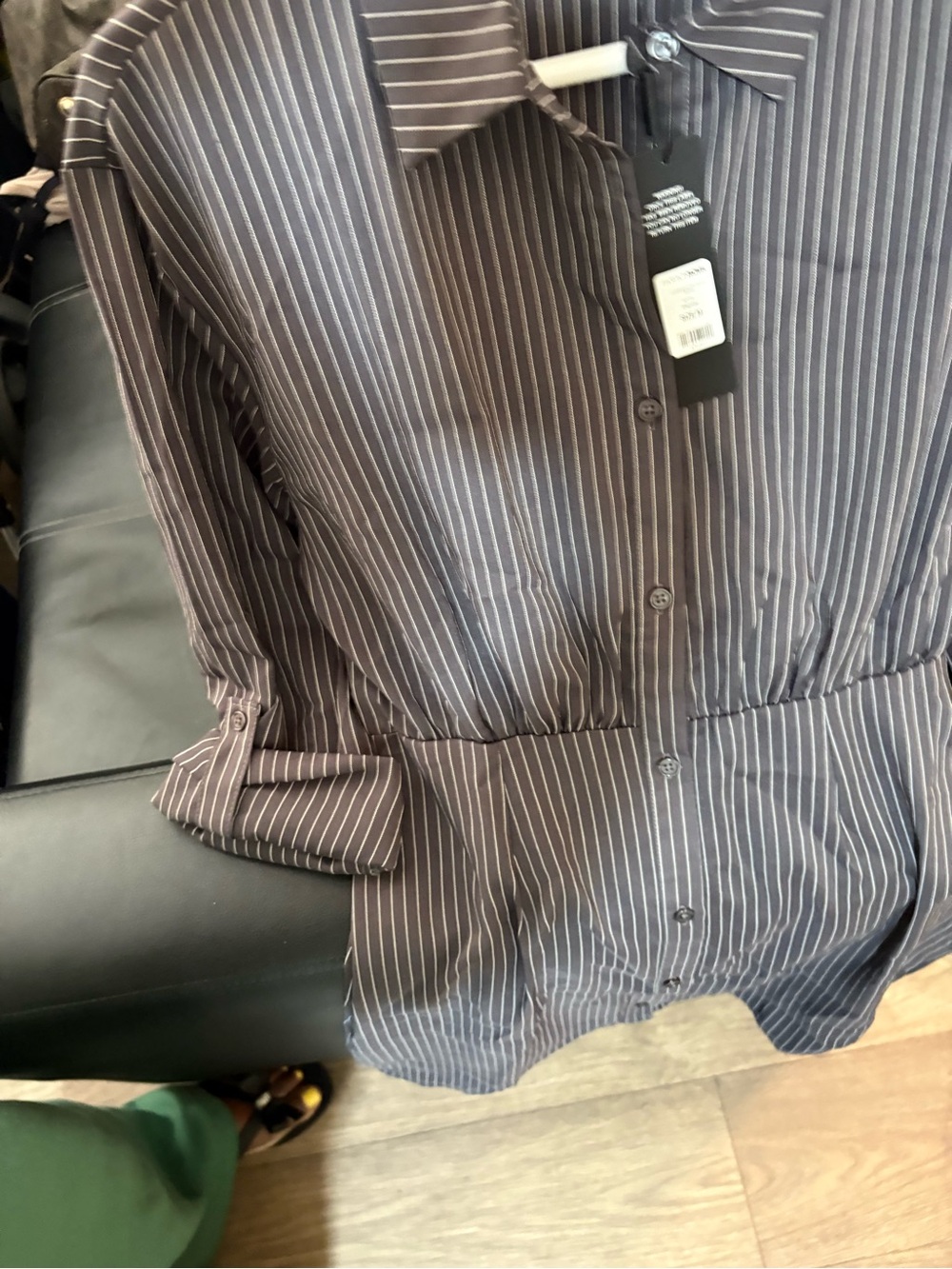 Fashion Nova Black and White Pinstripe Long Sleeve Shirt Dress